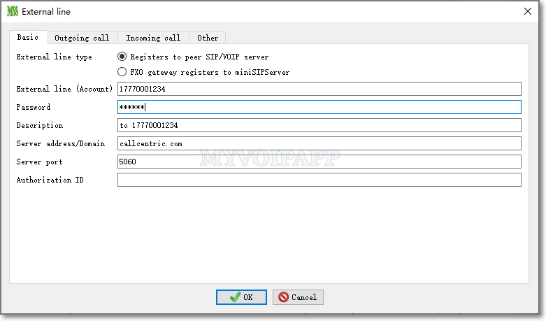 configre external line to connect to call centric