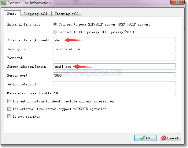 Configure Sonetel lline