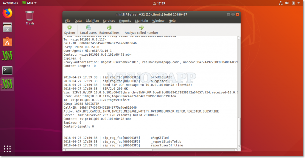 miniSIPServer on Ubuntu 18.04