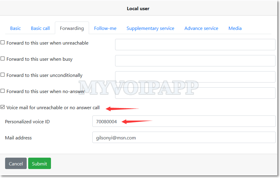 Audio ID configuration in local user's configuration