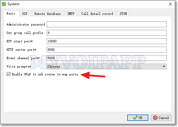 UPnP configuration in miniSIPServer