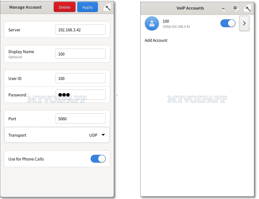 Configure VoIP account in Calls