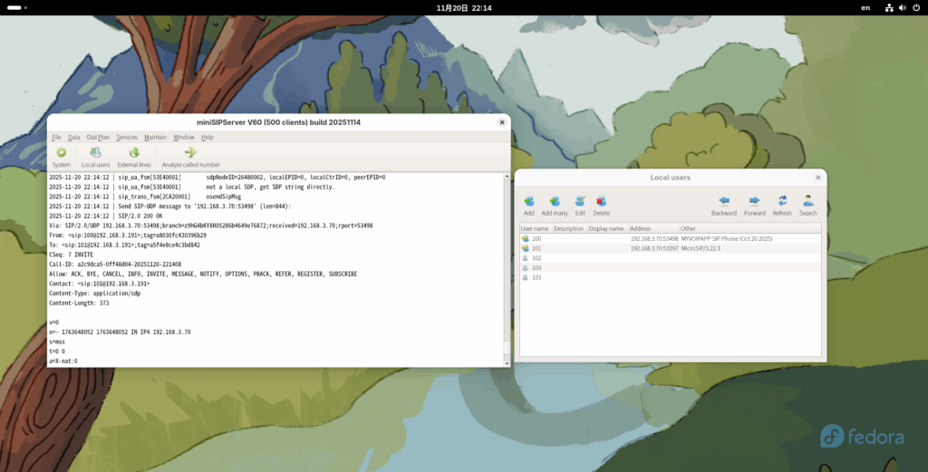 Run miniSIPServer on Fedora