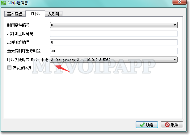 配置SIP中继的后续转接中继