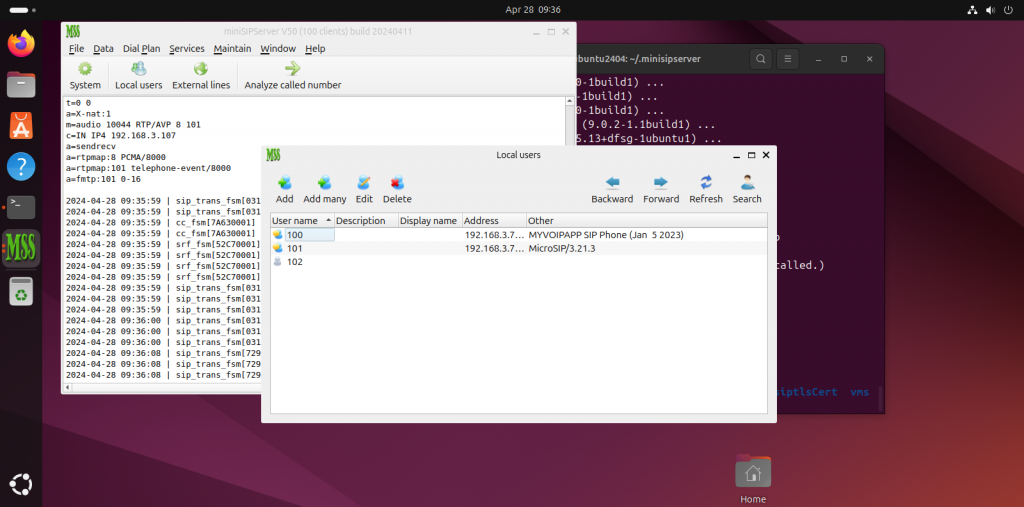 在 Ubuntu 24.04 系统上运行 miniSIPServer