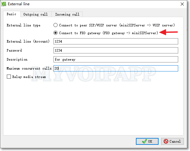 Configure FXO external line