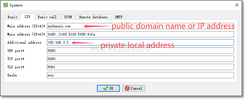 Two addresses in miniSIPServer