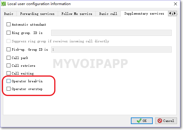break-in and overstep configuraitons in local user dialog