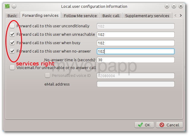 Configure forwarding service right for local user