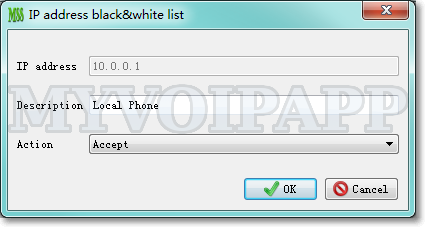 IP address BW list configuration dialog.