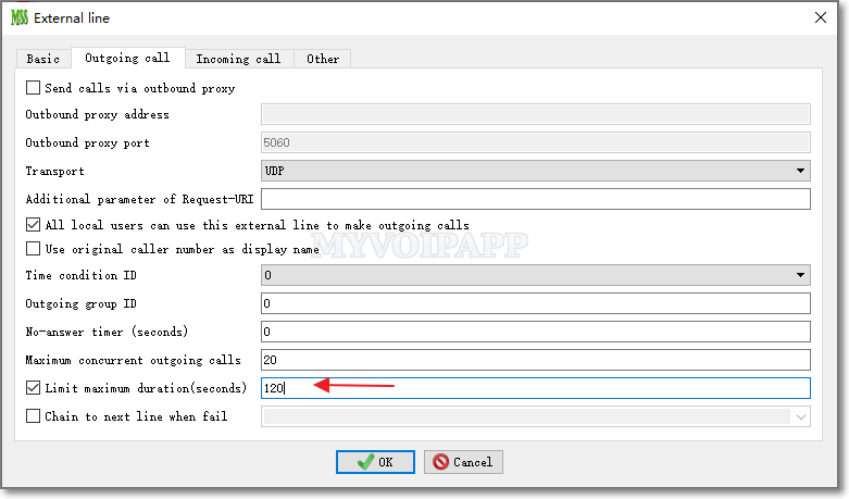 external line configuration