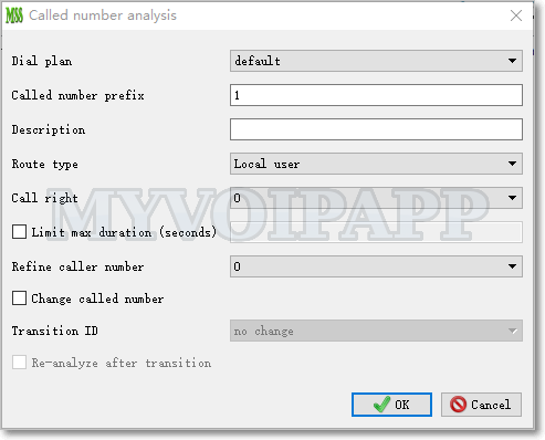 called number analysis dialog