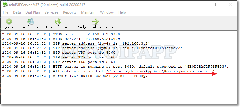 miniSIPServer application data path