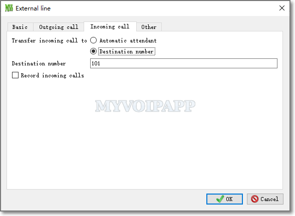 external lines incoming call configuration