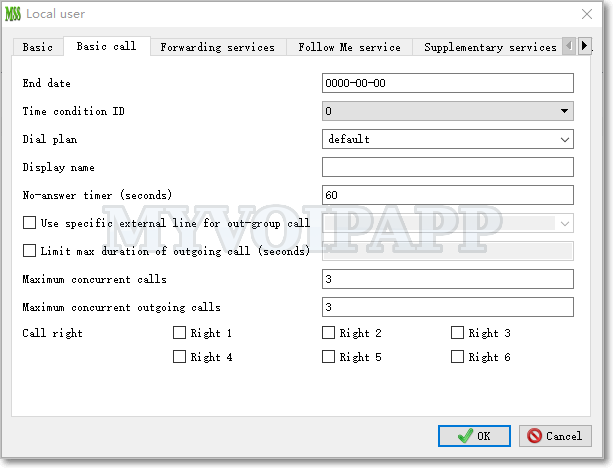 local user basic call configuration