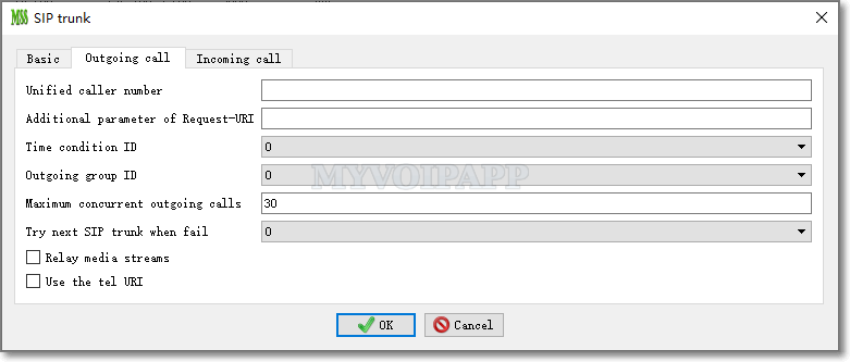 outgoing call configuration in SIP trunk