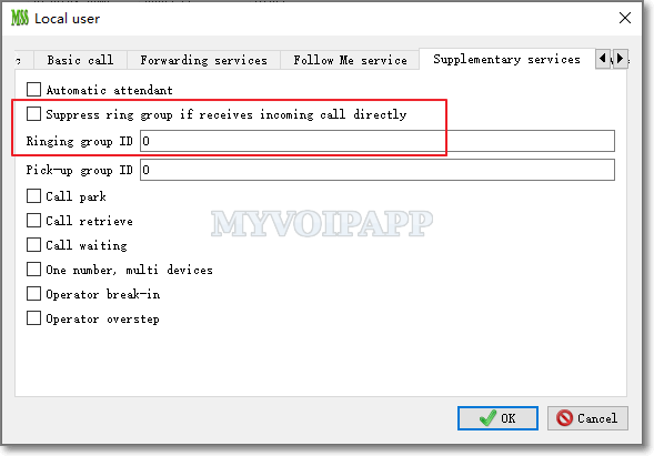 Ring-group configuration of local user