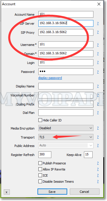 SIP over TLS with special port configuration in MicroSIP