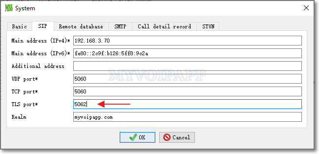 TLS port in system configuration