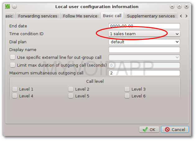 To indicate time condition in local user configuration